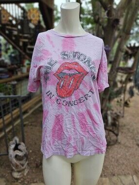 Rolling Stones On Concert Tongue Out! Pink Tie Dyed Cotton Tshirt Size M